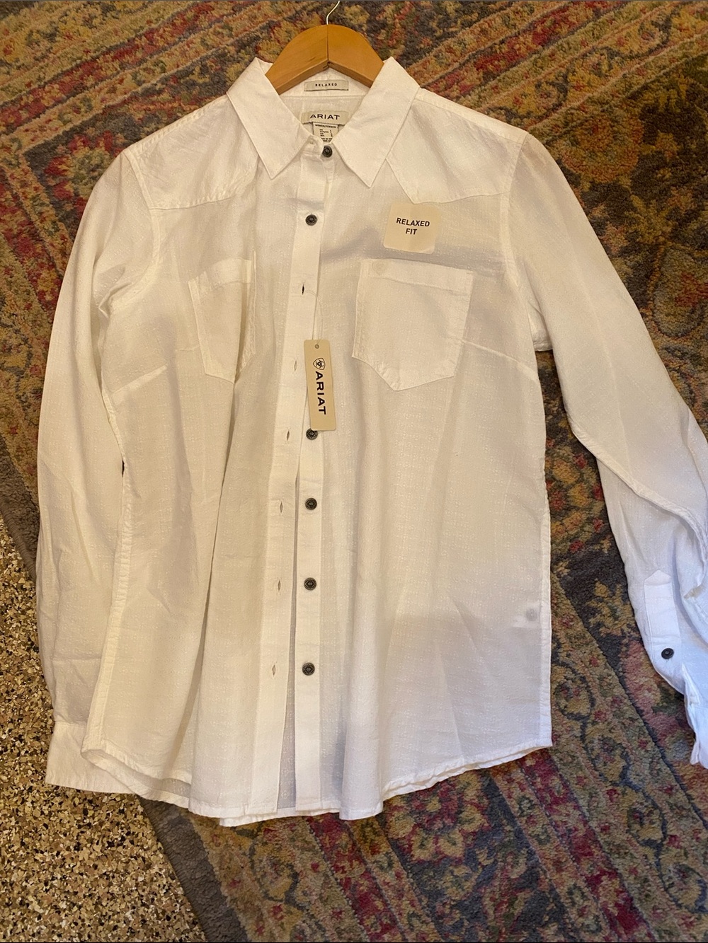 Ariat Men’s White Relaxed-Fit Button Down Work Shirt